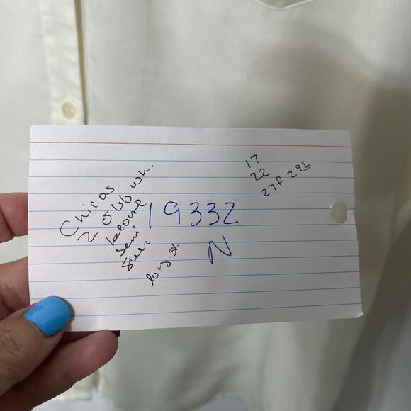 Chico's shirt blouse tunic top women's 12 semi sheer button down  up cream - Picture 16 of 16